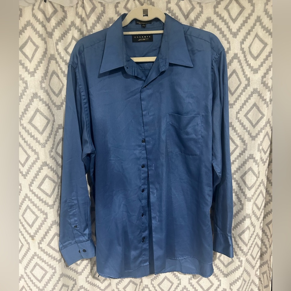 ESSANTE Mens Long Sleeve Button Up dress shirt Blue Size 17 34/35
